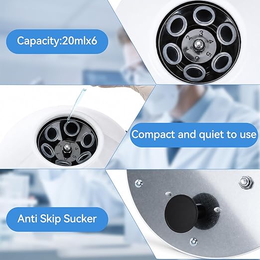 Durable Benchtop Lab Centrifuge Machine, 0-4000RPM Adjustable Speed & 0-60min Timer, 6×20ml Tubes Low Noise Desktop Centrifuge