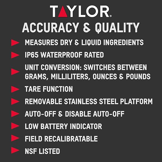 Taylor TE10CSW 10-Pound Water Resistant Digital Portion Control Scale, Multi-Functional Food Scale for Precise Weight Measuring and Portion Control, Tare Function, NSF, Stainless Steel(Pack of 4)