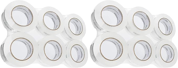 Amazon Basics Packing Tape, Strong & Durable for Moving, Storage, Shipping, Mailing and Sealing, Crystal Clear, 1.88" x 109 Yards, 12-Pack