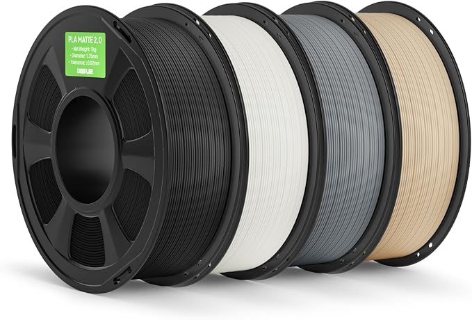 Matte PLA 2.0 Filament 1.75mm, 3D Printer Filament Dimensional Accuracy +/- 0.02mm, No Clogging, Smooth Texture, 4KG Grey Black/White/Light Grey/Beige