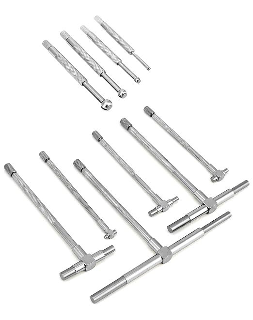 QWORK Stainless Steel Telescoping Bore Gauge Set - 1/8" to 1/2" Range and T Bore Hole Gauge Telescopic Gauge 6 Pcs 5/16" to 6"