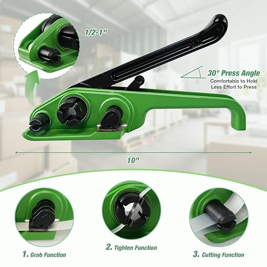 Banding Strapping Kit with 3/4" x 330 ft Composite Cord Band 100 Galvanized Wire Buckles 50 Edge Protectors Tensioner Tool Glove for Pallet Box Packaging