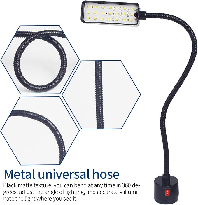 Led Magnetic Work Light 21 LEDs 300mm FlexibleGooseneck lamp 500 Lumens 120 Volt for SewingMachine Lathe Milling Drill Press Industrial Lighting