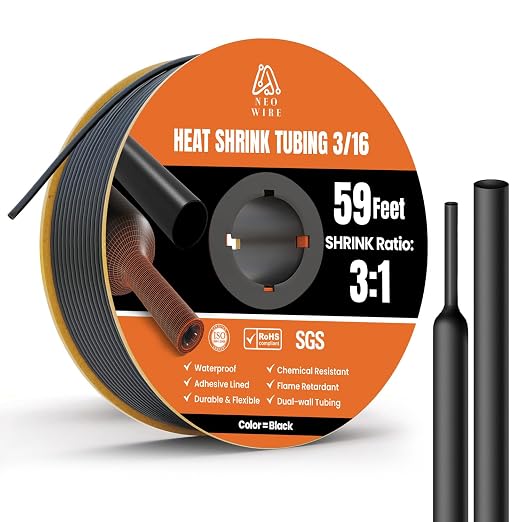 Heat Shrink Tubing 3/16" (4.8mm), 3:1 Ratio Shrink Tube Industrial and Marine Grade, Dual Wall Adhesive Lined Wire Shrink Wrap Tubing, 59 Feet Roll