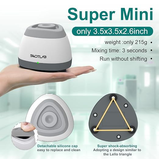 Mini Vortex Mixer 3500RPM, Touch Nail Polish Shaker Lash Glue Shaker, Lab Paint Shaker for Tattoo Ink Acrylic Paint Test Tubes, DC Brushless Motor, 3s Mix, Silicone Cap (Grey)