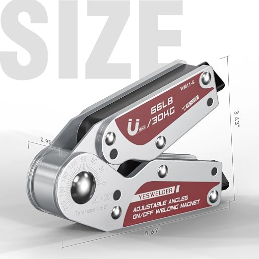 YESWELDER Adjustable Angle On/Off Welding Magnet, 20-200° Angle Magnetic Welding Holder, 66LB/30KG Switchable Holding Power Welding Accessory