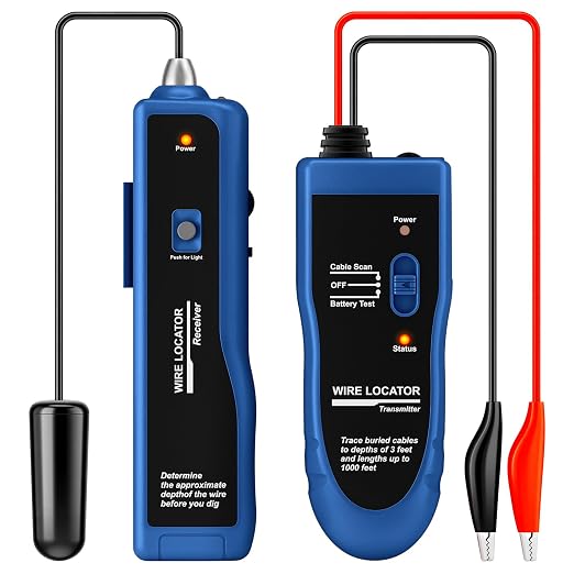 Underground Wire Locator & Cable Tester – 4FT Depth, 2000FT Range, Rechargeable 1100mAh Battery, with Earphone for Fast Break/Short Detection of Dog Fence, Control Wires & Irrigation Cables