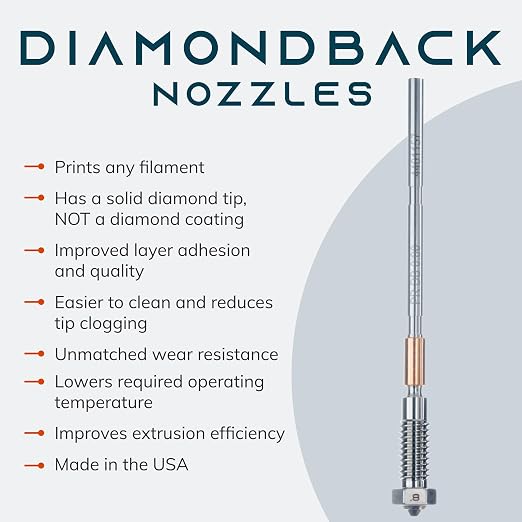 Diamondback Nozzles – Prusa Nextruder Compatible – Polycrystalline Solid Diamond Tip 3D Printer Nozzles, Improved Extrusion, Any Filament, Long Life, Wear Resistant, USA Made (0.8mm)