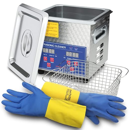 Ultrasonic Parts Cleaner 200W Heated 2L (1.5L liquid capacity) for Small Carburetors Injectors Guns Bullets Brass and Jewelry Professional Stainless Steel Ultrasonic Bath Upgrade