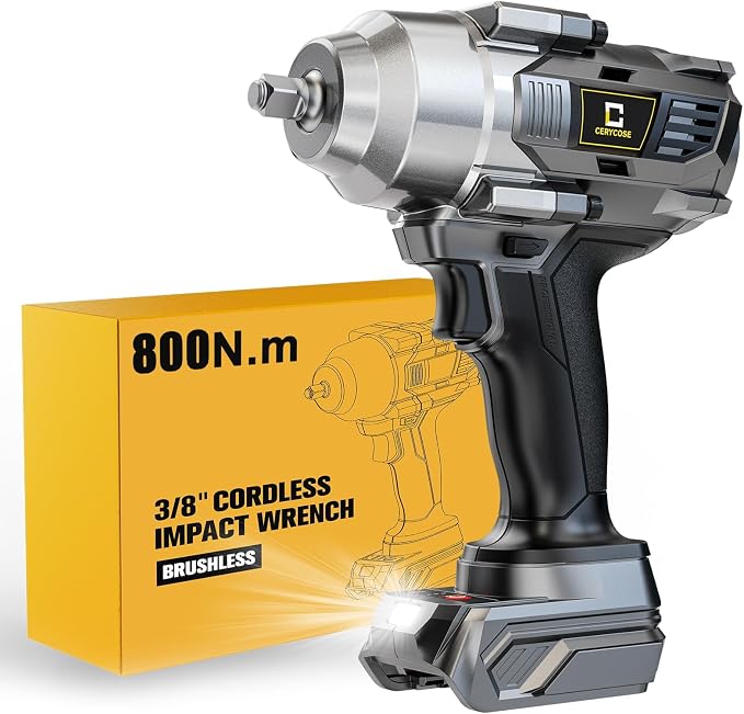 Cerycose Cordless Impact Wrench Compatible with Dewalt 20V Battery, 3/8" 600Ft-lbs (800N·m), Brushless Electric Impact Driver, 2400 RPM, LED Light – Compact, Light-Duty(No Battery)