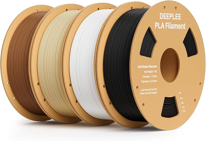 PLA 1.75mm 3D Printer Filament, Dimensional Accuracy +/- 0.02mm, Neatly Wound, No Clogging, Vacuum Package, Fits for Most FDM 3D Printers, 4 Pack 1kg Black & White & Beige & Brown