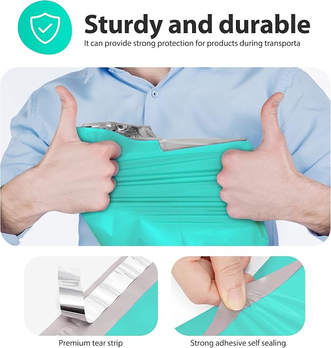 Fuxury Poly Mailers 14.5x19'' 50Pcs, Waterproof Shipping Bags for Clothing | Strong Adhensive Shipping Envelopes for Small Business, Self Seal Mailers Poly Bags Mailing Envelopes Teal