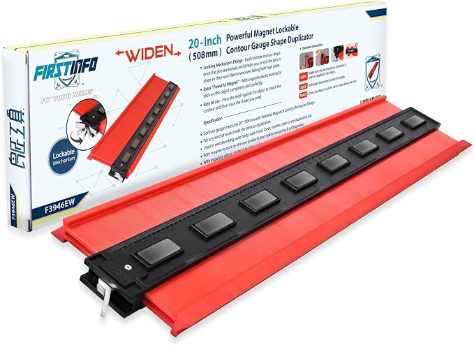 FIRSTINFO Metal-LOCK-Powerful-Magnet -Attached 20 inch (508mm) Lockable & Twin Scale Widen Profile Contour Shape Duplicator Gauge Convenient for Magnetic Attraction