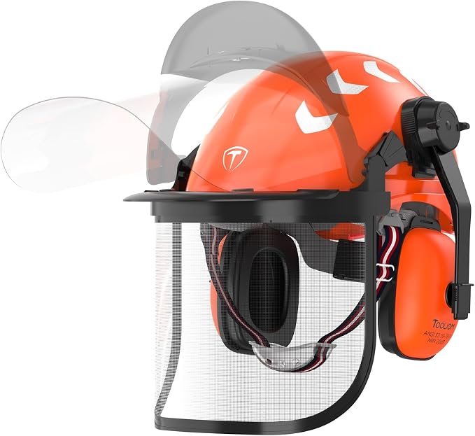 TOOLIOM Chainsaw Helmet with Face Shield and Ear Muffs, Forestry Safety Helmet, ANSI Z89.1 Certified Arborist Helmet, Chainsaw Safety Equipment (with Anti-Fog Goggles)