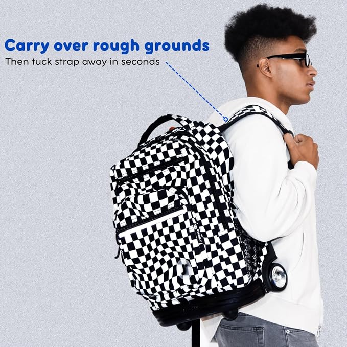 J World Sundance Laptop Rolling Backpack for Girls Boys. Roller Bookbag with Wheels, 20 Inch, Cubes