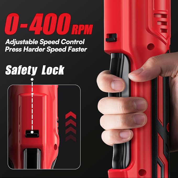 3/8 Cordless Ratchet Wrench Set, 60FT-LBS Extended Electric Ratchet with 400RPM Variable Speed, 21v Power Ratchet with 2x2.0Ah Battery, 7 Sockets, 1/4 Adaptor, 3"Extension Bar