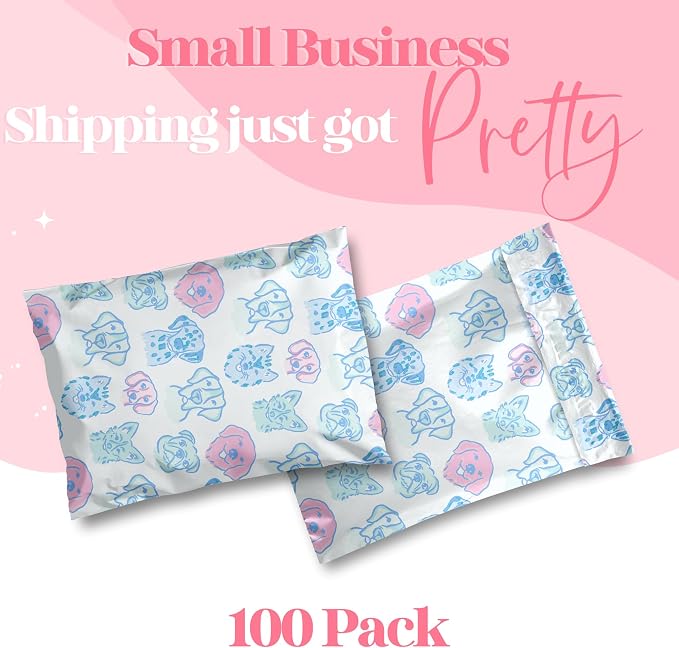 Pretty Package Store Designer Poly Mailers, 14.5x19, Pretty Pups, 100 Pack | Heavy Duty, Waterproof, Self Seal, Tear Resistant, Shipping Bags for Small Business Packaging, Bulk Mailing Envelopes