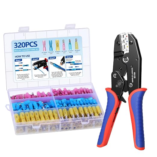 320PCS Heat Shrink Bullet Connectors with Ratcheting Wire Crimper, Male and Female Bullet Wire Connectors, Insulated Waterproof Marine Grade Electrical Connectors for Automotive Boat for Wiring