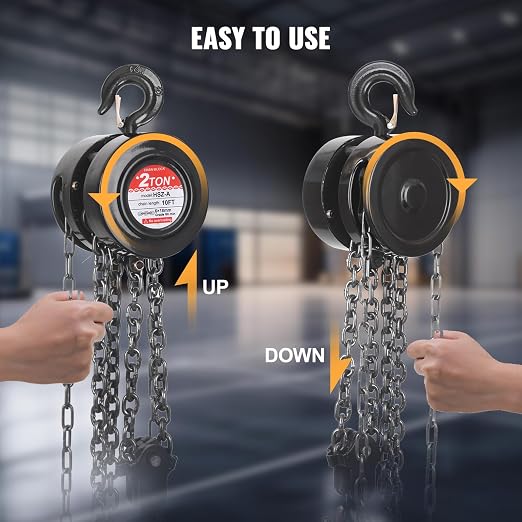 Hand Chain Hoist, 2 Ton/4400 lbs Capacity, Heavy Duty Steel Chain Fall Hoist with 10 Ft Lifting Height, Manual Chain Block Hoist with 2 Chain Hooks for Lifting in Transport & Workshop