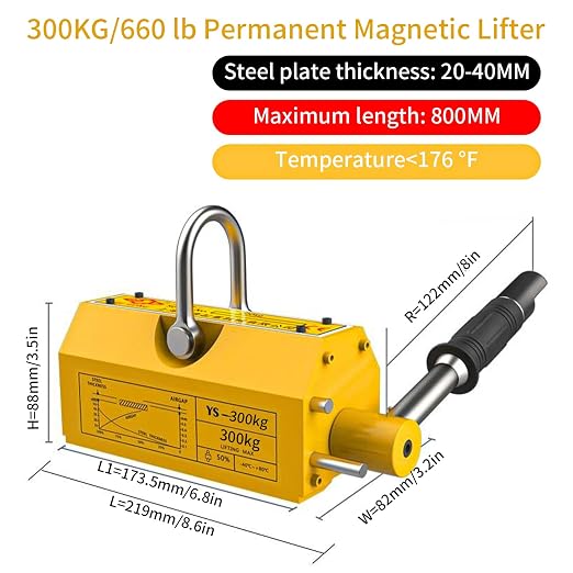 660 lb/300kg Magnetic Lifter, Permanent Magnetic Lifter with Release, for Lifting Plate Steel, Board, Used in Shop Crane, Hoist, Board