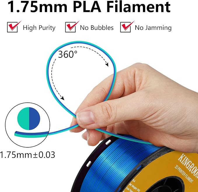 Kingroon Dual Color 1.75 mm Silk Blue Green PLA Filament, Fit Most FDM 3D Printers, Dimensional Accuracy +/- 0.03 mm, 1kg Spool(2.2lbs), 3D Printer Silk PLA Shiny Filament-(Blue Green)