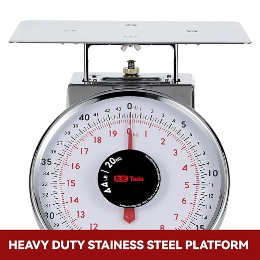 Tada 44 LBS Stainless Steel Mechanical Kitchen Scale Heavy Duty Portion-Control Food Scale Produce Scale with Stainless Steel Platform