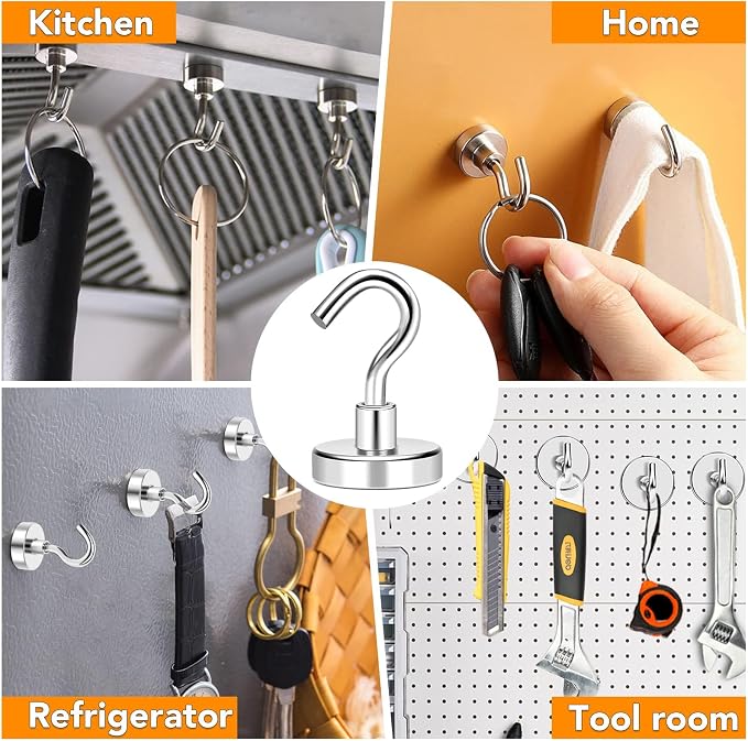 MIKEDE Magnetic Hooks 50lbs Strong Magnets Hook 18 Pack | Heavy Duty Extra Strong Cruise Hook for Hanging, Industrial Metal Refrigerator Hooks for Cruise Cabins Fridge Kitchen Grill