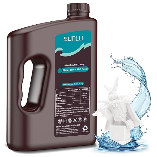 SUNLU 3000g Water-Wash ABS Resin, Combines Features of ABSLIKE Resin & Water Washable Resin, Non Brittle, High Precision, Low Shrinkage, Fast Curing 3D Resin for LCD DLP SLA 3D Printers, 3KG White