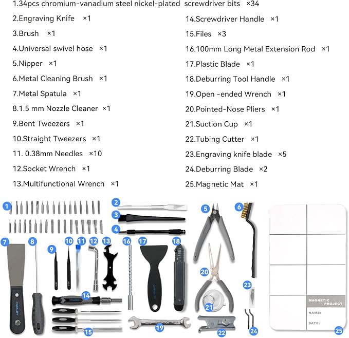 Creality 3D Print Tools Warp Kit 74PCS Comprehensive 3D Printing Tools for 3D Printer Assembling, Nozzle Cleaning, Model Removal Crafting Detailing, Filament Cutting Multi Purpose 3D Printer Tools