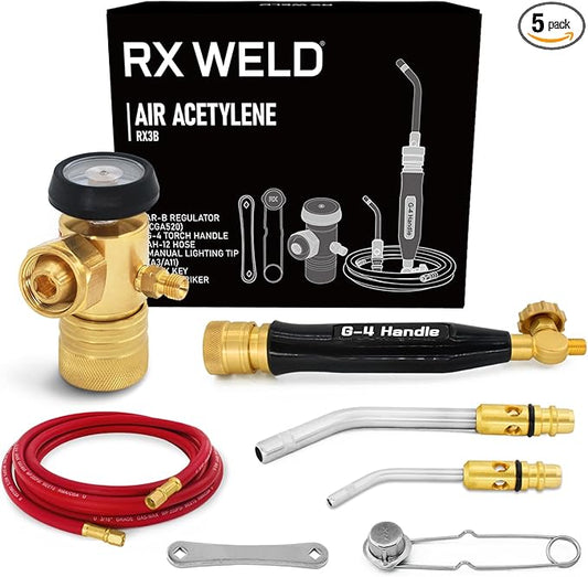 RX WELD Oxy-Fuel Welding and Cutting Torch Kit - X-3B Air Acetylene Kit with B-Type Regulator & Tips (Cylinders Not Included)