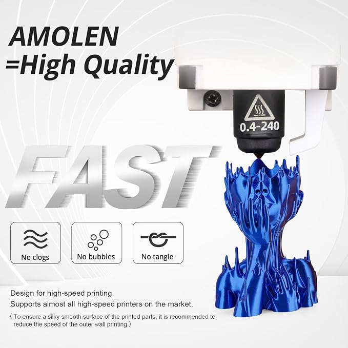 AMOLEN Silk 3D Printer Filament Bundle, PLA Filament 1.75mm Pack, Shiny 3D Printing Filament for Most FDM 3D Printer, Black, Purple, Silver Grey, Sapphire Blue, 200g X 4