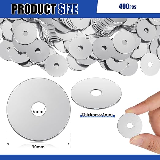 Yaocom 400 Pieces 1/4" x 1-1/4" Zinc Fender Washers Thickness 1mm Fender Washers for Wood and Wet Environment