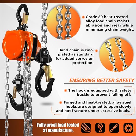 YATOINTO Chain Hoist 1/2 Ton (1100Lbs), Portable Mini Hand Chain Hoist Compact 20FT, Manual Chain Block Hoist 12.2" Headroom, Lightweight Industrial Steel for Garages Warehouse Automotive Machinery