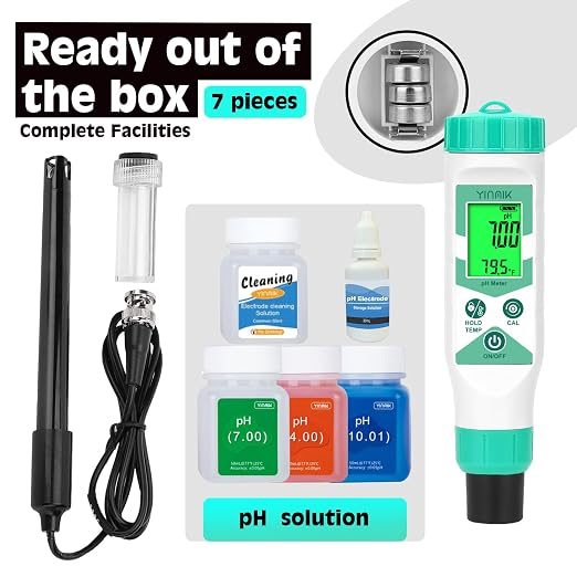 Smart pH Meter for Laboratory, Digital pH Tester, Accurate Hydroponic pH Test Kits, pH Meter with line for Pool Aquarium Water Treatment Accurately Measure and Monitor pH in Wide Range of Media