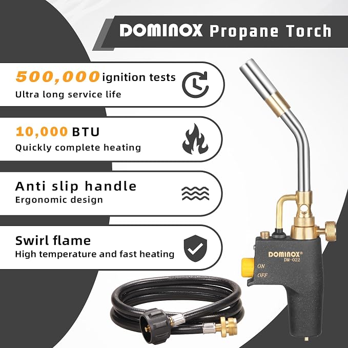 High Intensity Propane Torch Head with 5FT Hose, Trigger Start Gas Torch for Propane, Map and Mapp Tank, Propane Torch Kit, Mapp Gas Torch for Ignite, Cooking, Welding (Not Included Gas Tank)