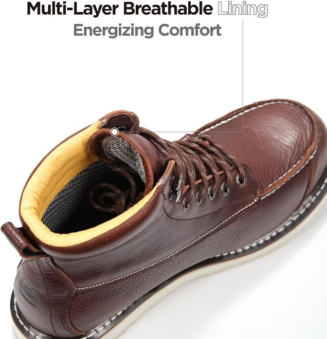 SUREWAY Mens 6" Heavy Duty Waterproof Work Boots - Composite Toe, EH Construction Industrial Safety Leather Boots, Lace Up Moc Toe, Oil/Slip Resistant Comfortable Outsole