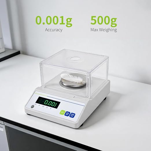 Lab Scale 500gx0.001g Accuracy Analytical Balance 0.001g High Precision Laboratory Digital Scale with Windshield Jewelry Weighing Balance (500g*1mg)