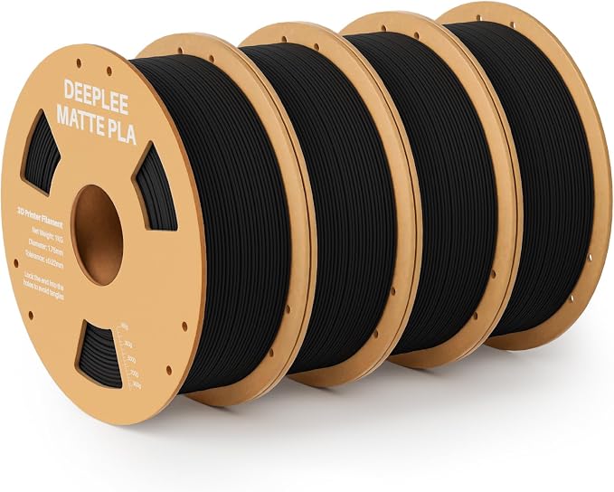 Matte PLA Filament 1.75mm, 3D Printer Filament Dimensional Accuracy +/- 0.02mm, No Clogging, Higher Toughness, Cardboard Spool 3D Filament, 4 Pack Black