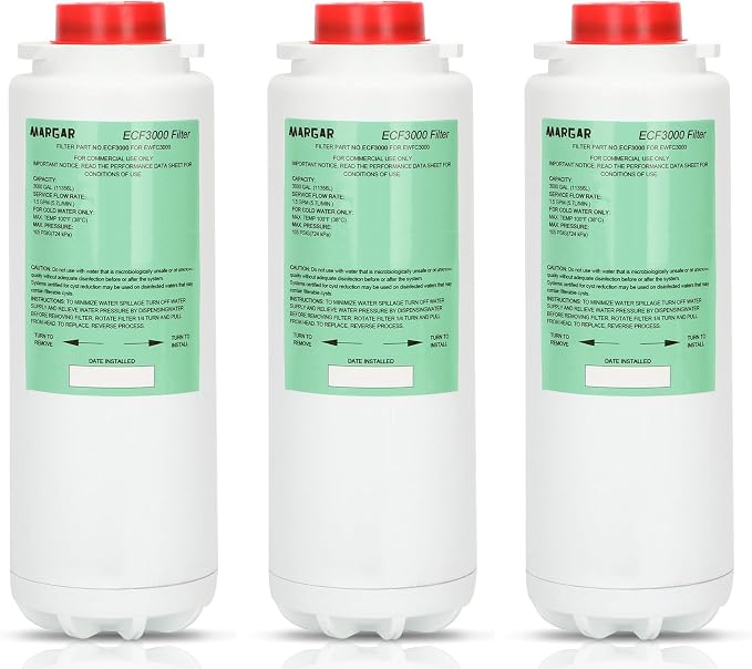 ECF3000 Filters, Compatible with Elkay ezH2O WaterSentry Plus Replacement, High Capacity 3000 Gallons for Built-in Elkay Water Dispenser 51300C ECF3000 ERF750 Filters Replacement (No Chip) 3 Packs