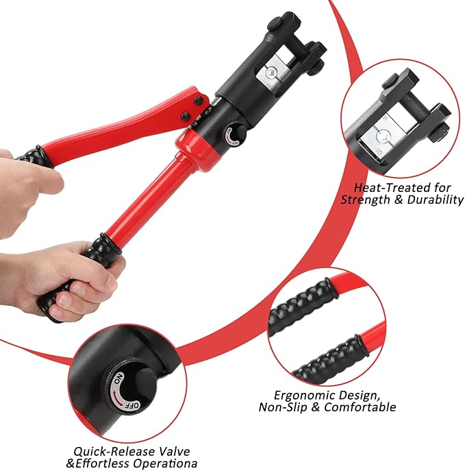 Hydraulic Crimping Tool, 60KN Heavy-Duty Battery Cable Crimper Tool with 9 Hex Crimp Dies, Heat-Treated Alloy Steel, Ergonomic Anti-Slip Handle for Industrial Electricity, Communication, Metallurgy