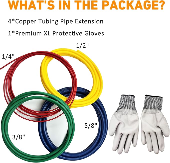 4pc 13ft(4m) Conditioning Copper Tubing Pipe Extension Tool Kit 1/4" 3/8" 1/2" 5/8" Copper Tube Bender Strip Kit - with Premium XL Protective Gloves for Air Conditioner Line Repair Tools