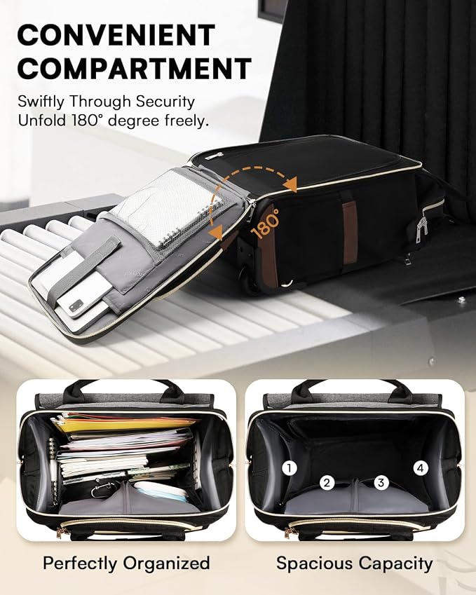 Rolling Backpack for Women, Travel Rolling Laptop Backpack with Wheels, Vertical & Horizontal Storage 2 In 1, Flip-Top Design, Water-Resistant Overnight College Underseat Carry on Luggage, Dark Gray