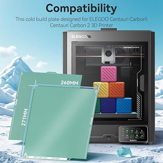 Energy-Saving Centauri Carbon/CC2 Cold Build Plate 260*271mm,Double Sided Glossy+Matte Low-Temperature Strong-Adhesion Platform Compatible with Elegoo Centauri Carbon/Centauri Carbon 2 3D Printer-1PCS