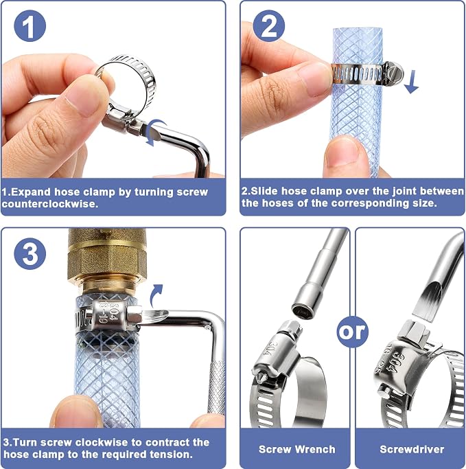 Hose Clamp Assortment- Vesmikit 180 PCS Stainless Steel Hose Clamps Kit 1/4"–2"(6-51mm) Worm Gear Clamps for Fuel Line, Plumbing, Automotive, Mechanical Applications, Pipe, Tube, Radiator, Garden