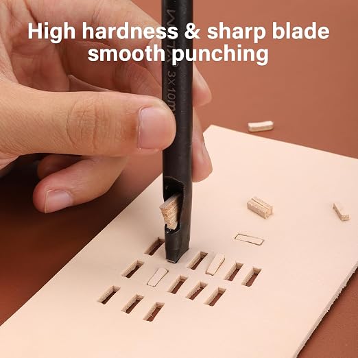 WUTA 3 Pcs Rectangle Leather Hole Punch Set, High Carbon Steel Punch Tool, Hollow Punch Cutter Kits for Belt & Leather Crafting（5 * 25mm + 6 * 20mm + 6 * 22mm）