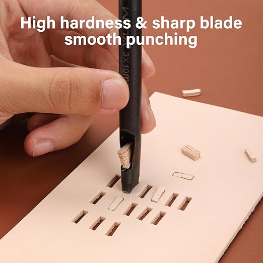 WUTA 6 Pcs Rectangle Leather Hole Punch Set, High Carbon Steel Punch Tool, Hollow Punch Cutter Kits for Belt & Leather Crafting（2 * 4mm + 2 * 6mm + 2 * 8mm + 3 * 10mm + 4 * 12mm + 4 * 14mm）