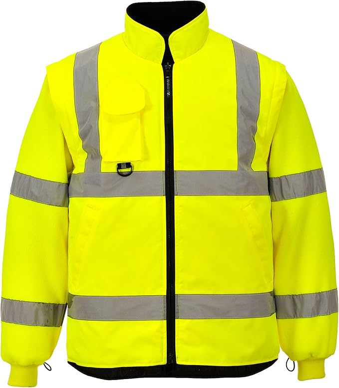 Portwest Hi-Vis 7in1 Jacket Viz Insulated Safety Visability Work Bomber Rain ANSI 3, X Large Yellow