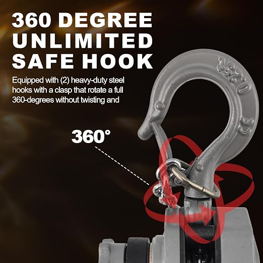 Hand Chain Hoist, 1/4 Ton (550 Lbs) Capacity, 5 FT Lift, Manual Chain Block with G80 Alloy Steel Chain & 2 Heavy Duty Hooks, for Garage, Warehouse, Construction