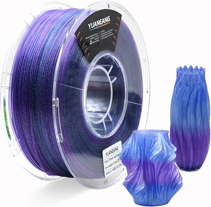 Crystal Purple Gradient PLA Filament 1.75mm, 1kg Spool, Dual-Color Transition (Purple to Blue), Crystal-Effect PLA with Smooth Color Blending, ±0.03mm Precision, Easy Printing