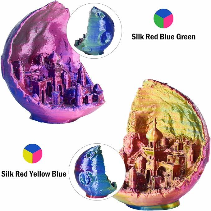 PLA Filament 1.75mm, Tri-Colors 3D Printer Filament, Rainbow PLA Filament Bundle, Coextrusion 3D Filament with Silk PLA Color Change, 3D Printing Filament +/-0.02mm, 200g X 4 Spool